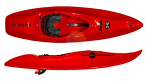views of a red surf kayak