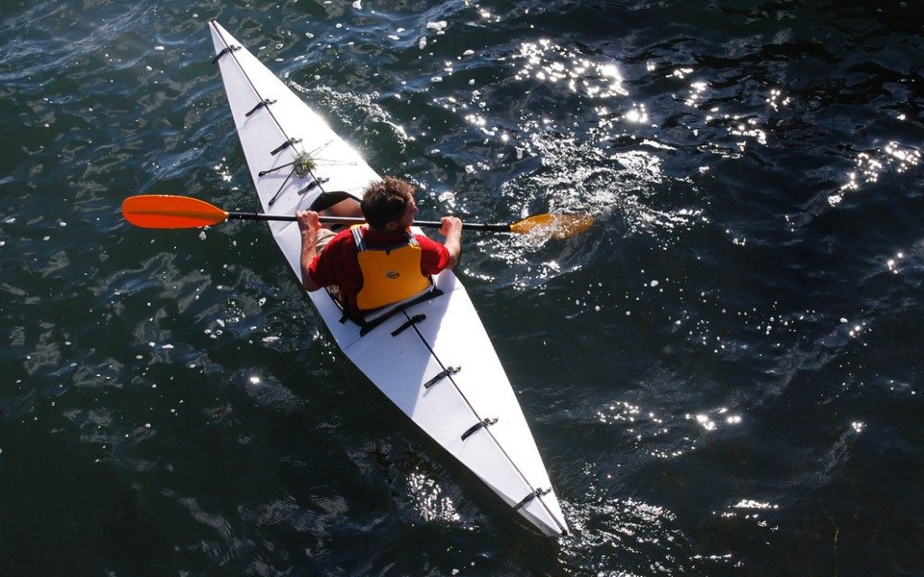 folding kayak on the water
